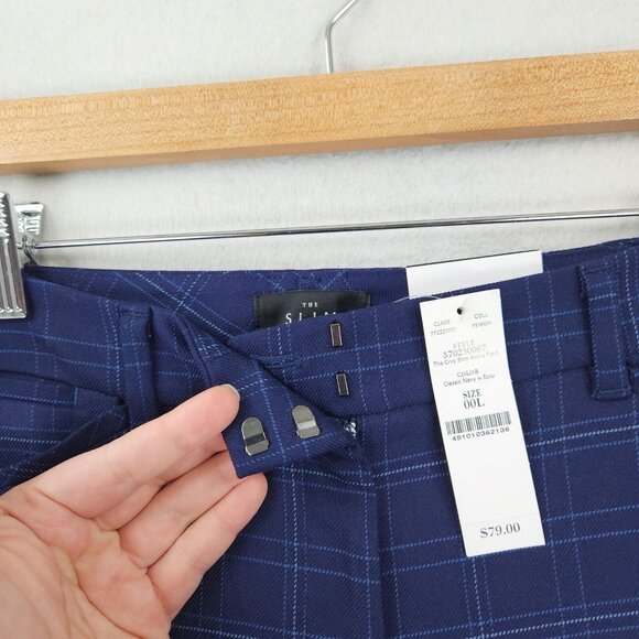 WHBM Pants Womens 00 Long Blue Plaid Curvy Slim Tapered Leg Ankle Trouser NEW - Picture 5 of 16